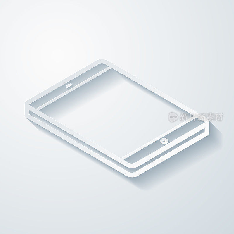 等距平板PC -平面位置。空白背景上剪纸效果的图标